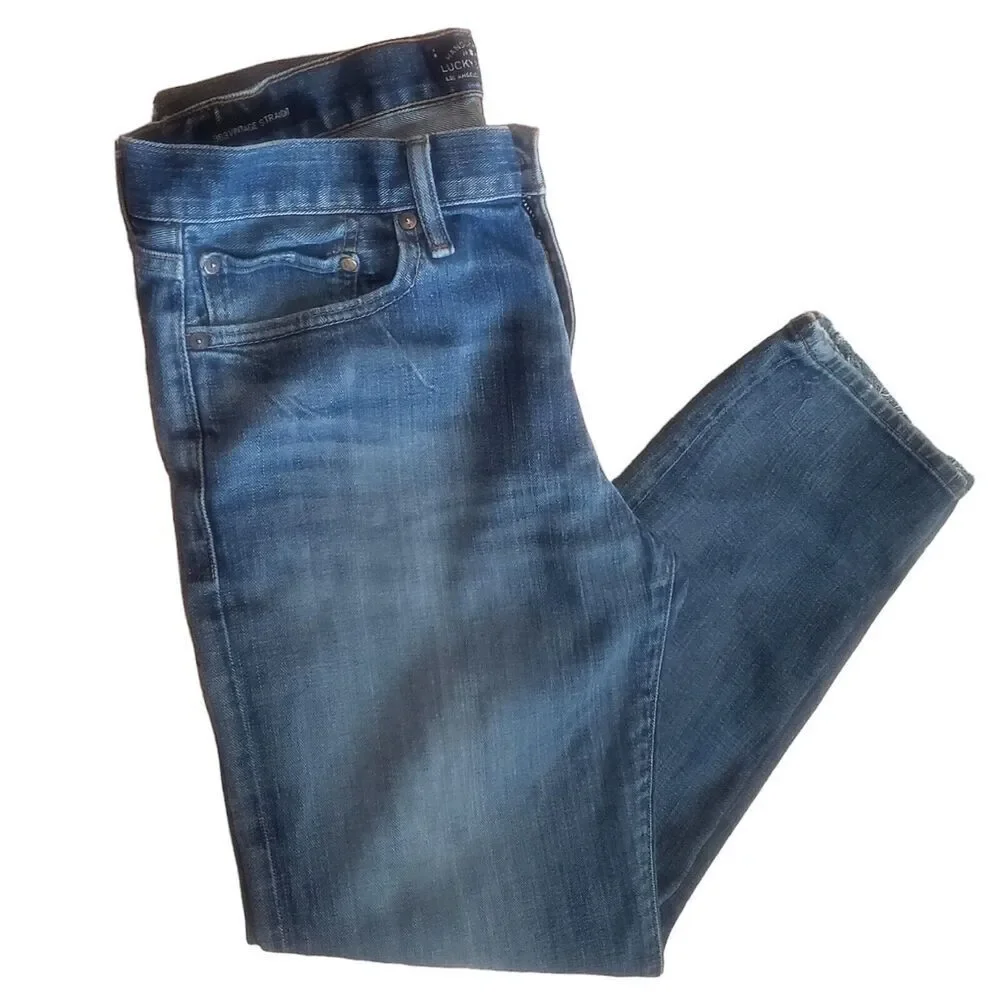 Lucky Brand Jeans Mens 33x30 Blue Denim 363 Vintage Straight Ripped Street Wear